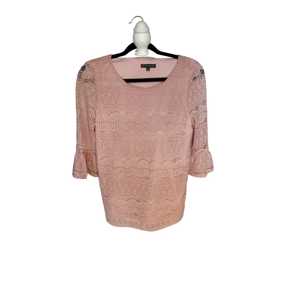 Adrianna Papell Pink Lace Bell Sleeve Blouse Top AD1S300497 Womens Medium‎
